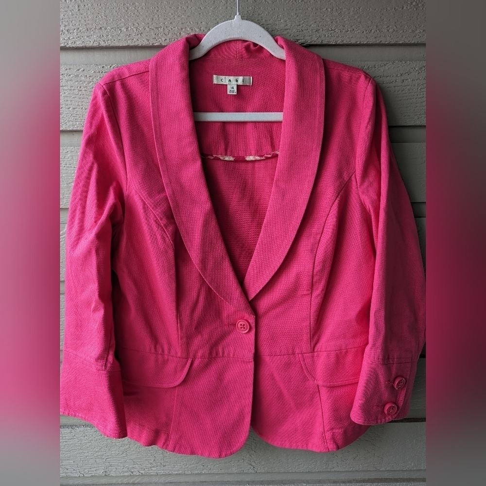 CAbi Pink Twill Cotton Blazer Crop Style #310 Single Button Women's Size 14